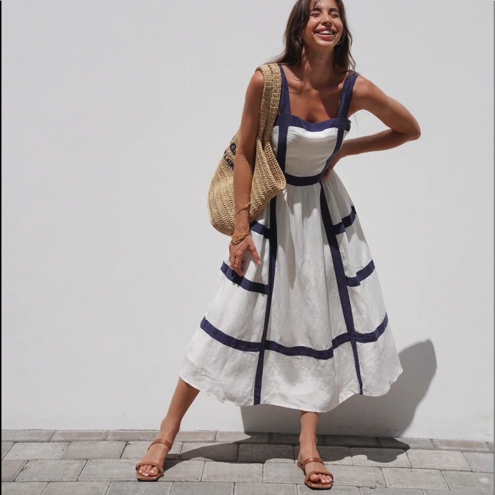 NWT Anthropologie Sancia Julietta Dress Midi Sleeveless Patchwork Linen blend